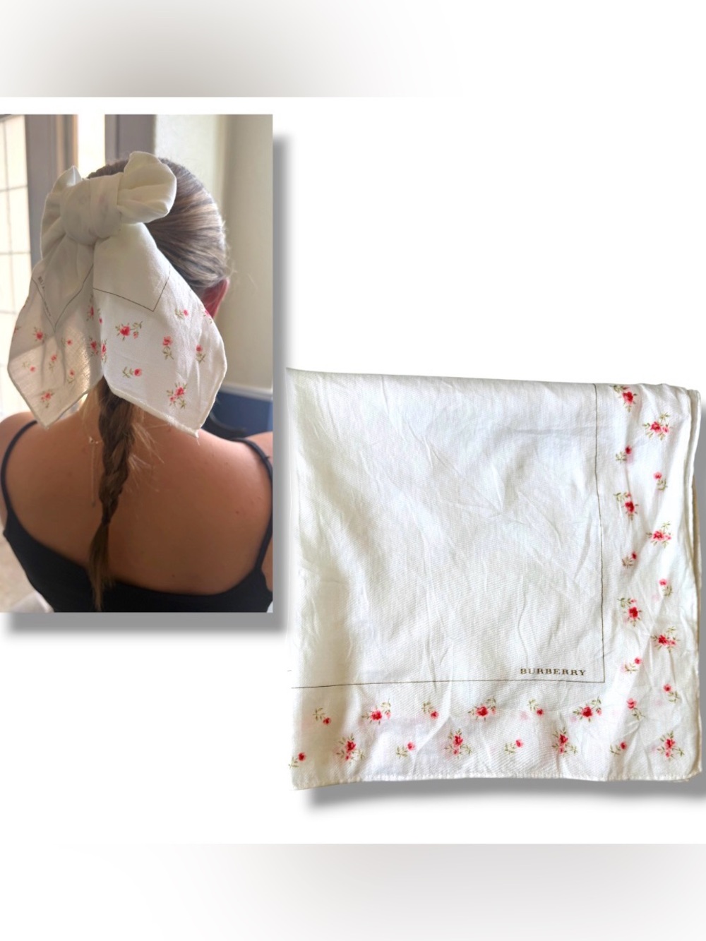 Burberry Scarf floral rosebud handkerchief Neckerchief Hair Bow Bag Cottagecore